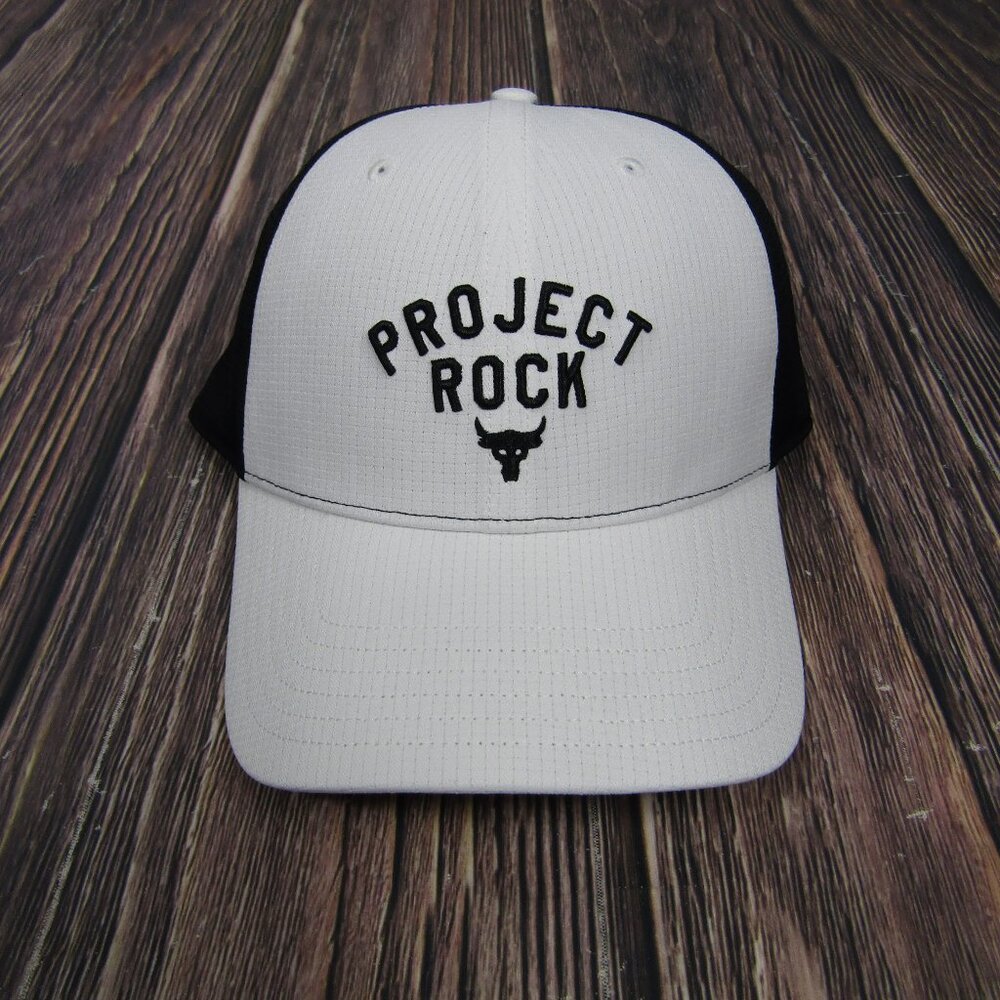 Under Armour Project Rock Trucker Snapback Hat White Black Gym Golf NWT‎
